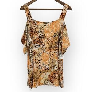 JM COLLECTION NWT Printed Short Sleeve Cold Shoulder Top Plus Size 1X Casual